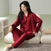Red wedding couple pajamas women's spring and autumn pure cotton long-sleeved newlywed men's simple cardigan loungewear set