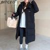 BITCED Long-Length Over-the-Knee Hooded Cotton Coat for Women Winter Oversized Cotton Jacket Thickened Warm Bread-Style Padded Coat