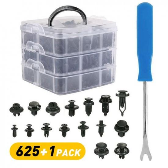 625PCS Car Auto Retainer Fasteners Plastic Push Trim Clips Pin Rivet Bumper Kit