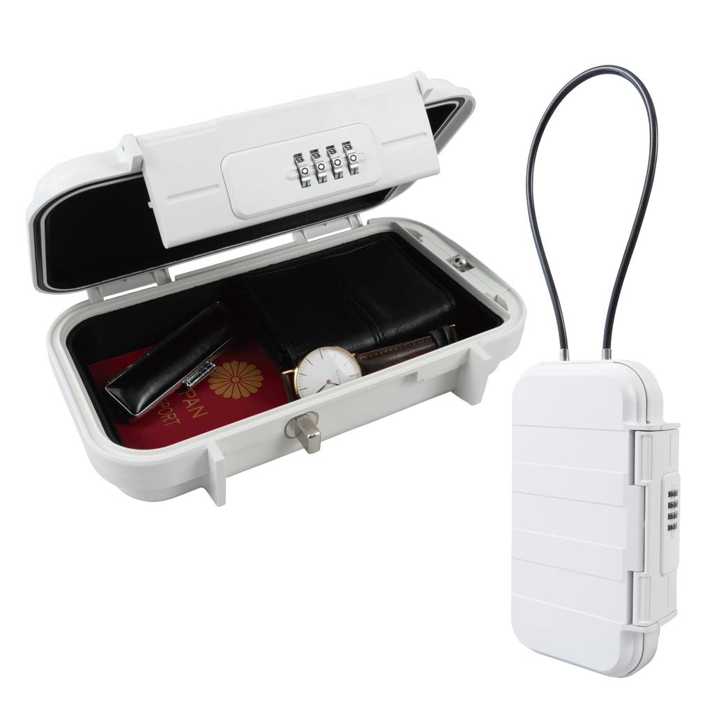 CARL Portable Safety Box, Waterproof, IPX6, Outdoor, Anti-Theft, Leisure, 4-Digit Combination Lock, Wire Type, 65cm Long, White, PSB-02-W