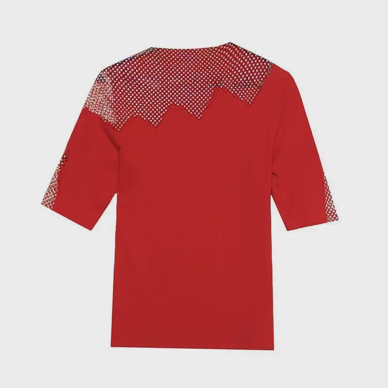 2026 Spring European Style Women's Short Sleeve T-shirt with Hot Drilling and Hollow Out Design