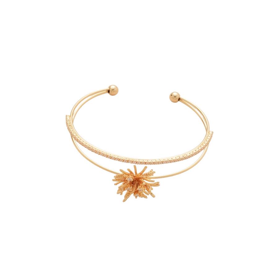 Zircon Flower Double Layer Open Bangle - Minimalist Luxury Bracelet
