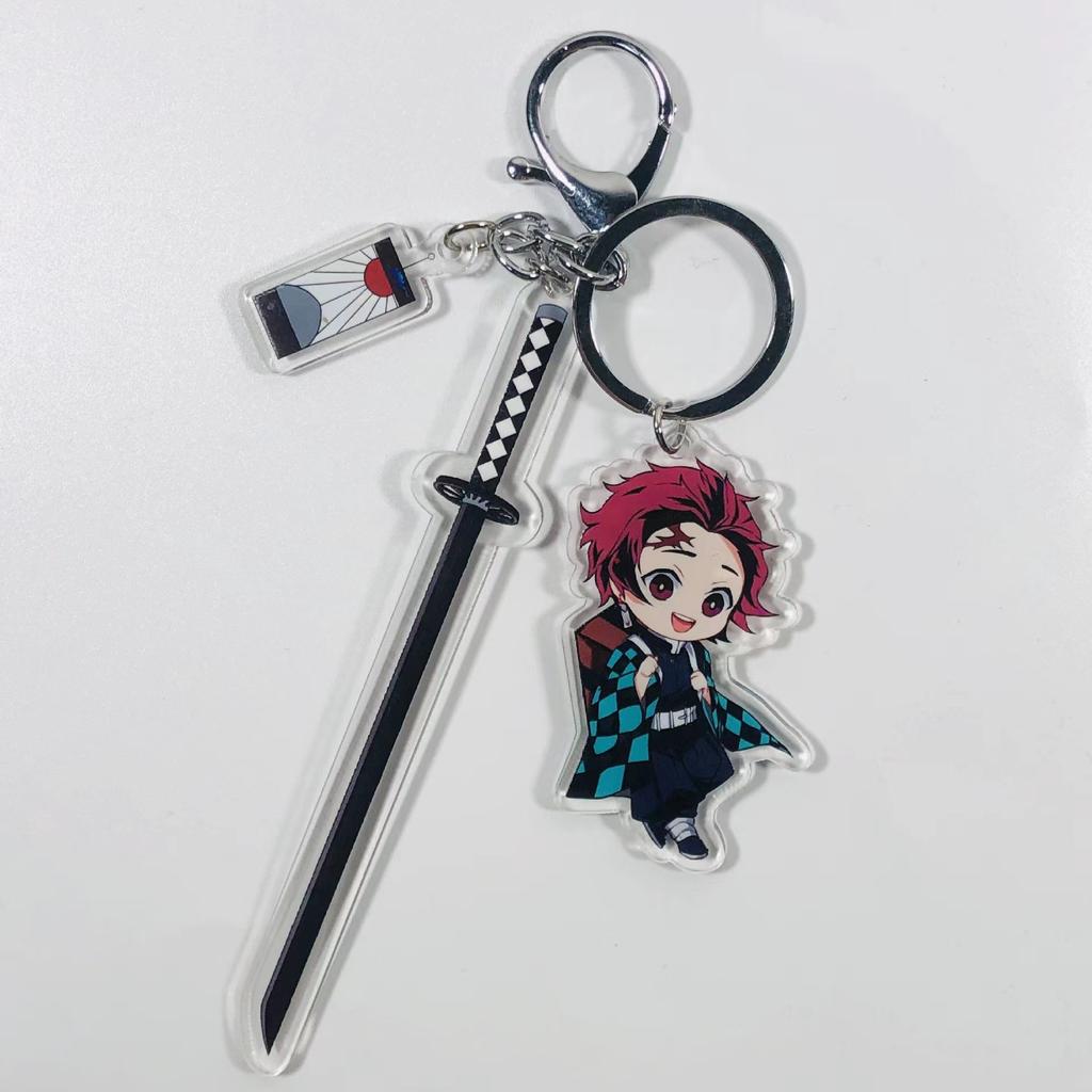 Demon Slayer Keychain Acrylic Charm with Sword Tanjiro Zenitsu Nezuko Anime Cosplay Accessories