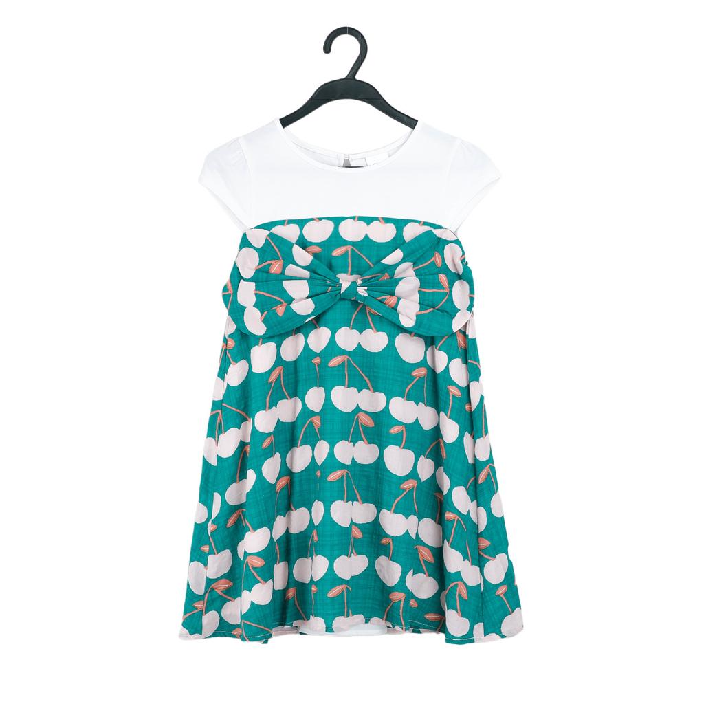 YUBAOBEI Girls' Color Matching Pastoral Dress Korean Children's Sweet Style Bows Short Sleeve Summer Princess Dress