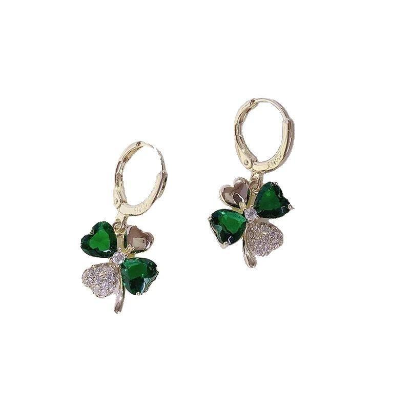 Elegant Green Earrings with Micro-inlays in The Form of A Four-leaf Clover Are A Trendy… More