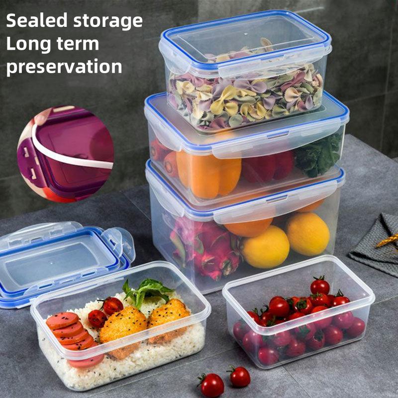 4 Sizes Refrigerator Storage Box Food Containers Plastic Fresh-Keeping Box with Lid Portable Storage Box Kitchen Organization