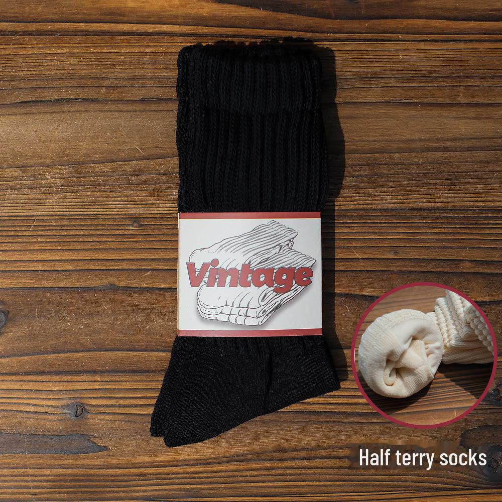 Unisex Baumwollsocken mit Streifen im amerikanischen Stil - Dick, warm, mittelhoch für Herbst/Winter