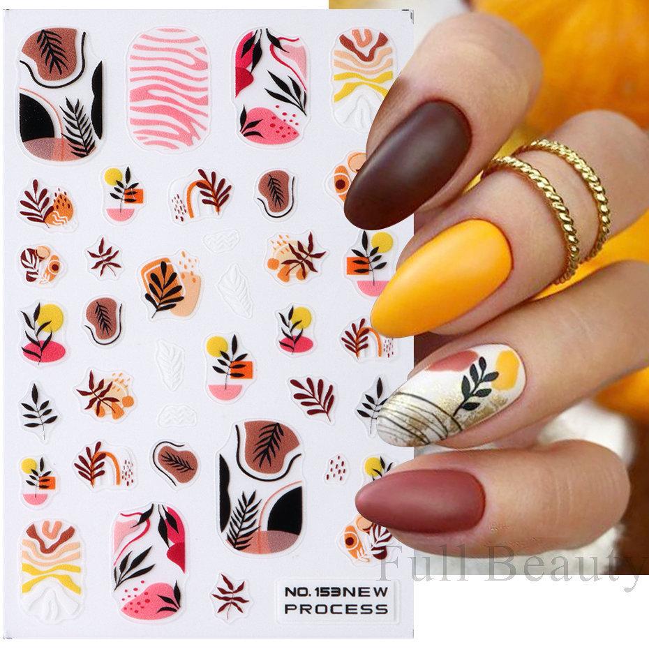 Nail Art Stickers Autumn Maple Leaf Sunflower Flower Elk Adhesive Nail Stickers