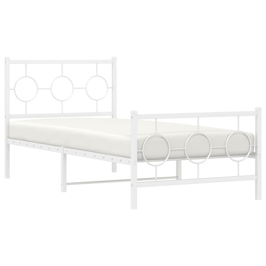 Metal Bed Frame with Headboard and Footboard White 90 x 190 cm