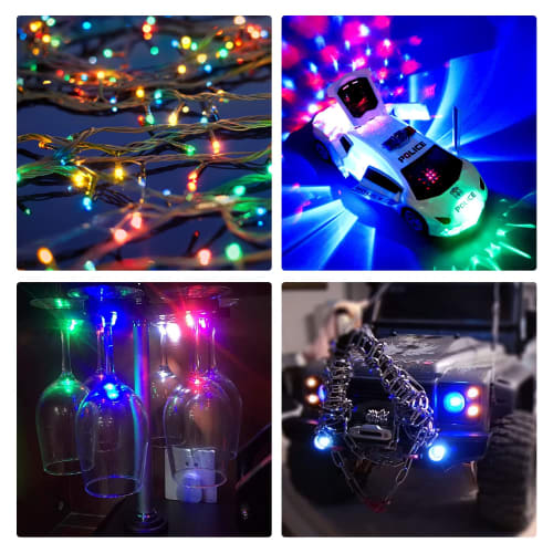 Doyime Light-Emitting Diodes with Wiring, 3mm, 5 Colors, Pack of 20, Chip LEDs, 5-12V, Resistor Included, for Diorama Lighting, Model Trains, Railway