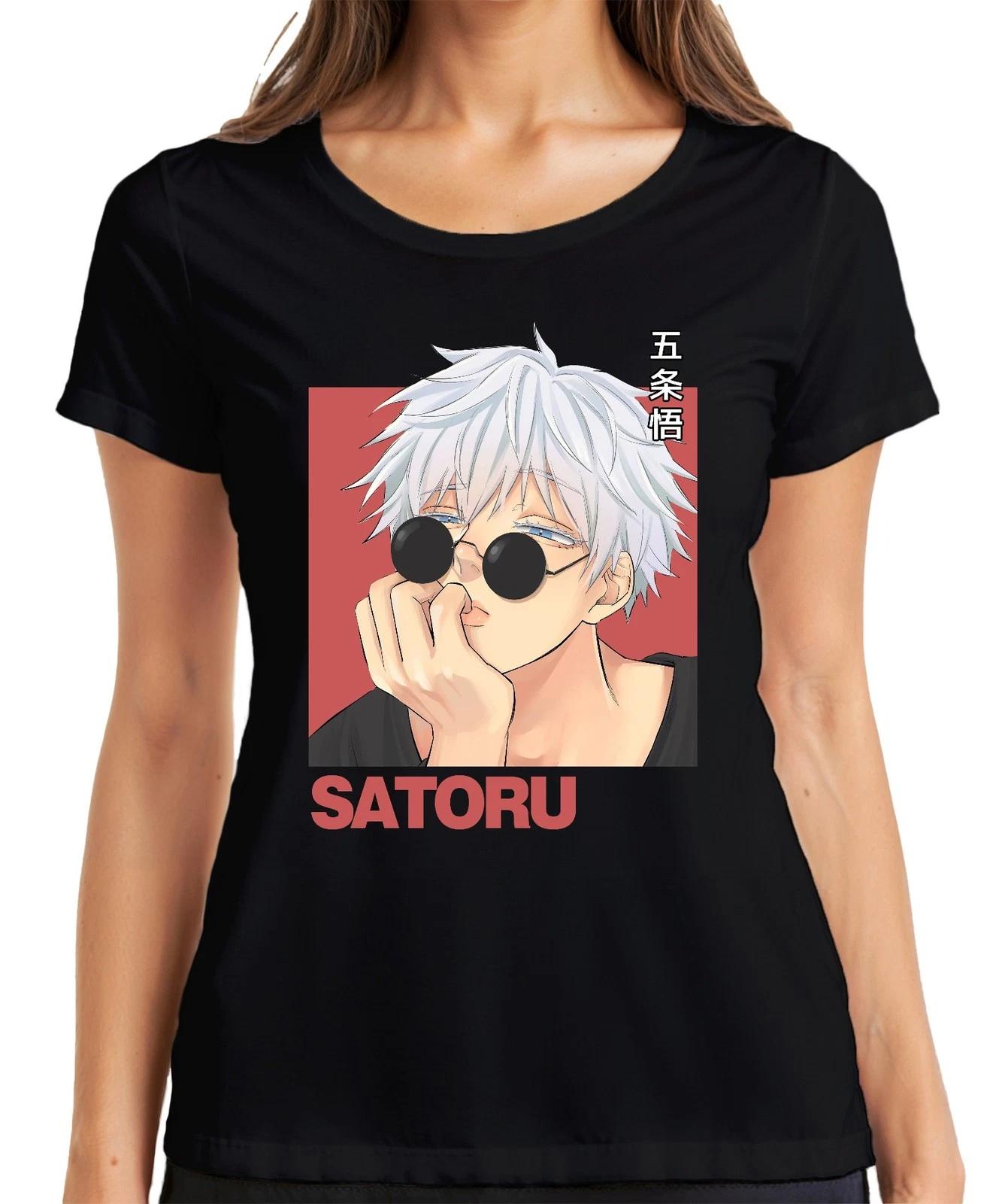 SATORU Gojo Jujutsu Kaisen Anime Sonnenbrille weißes Haar Retro Damen T-Shirt XS