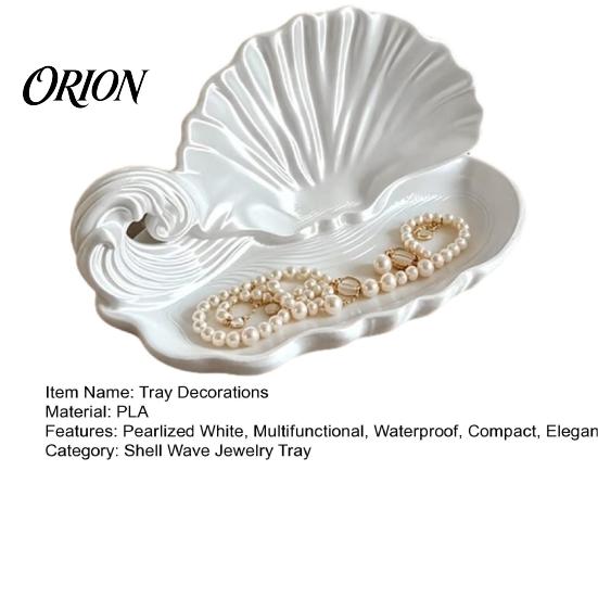 Bedroom Dresser Accessory Tray 3D Printed Shell Wave Jewelry Tray, Pearlized White Organizer Dish, Elegant Ring Seashell Shape Dish Trinket