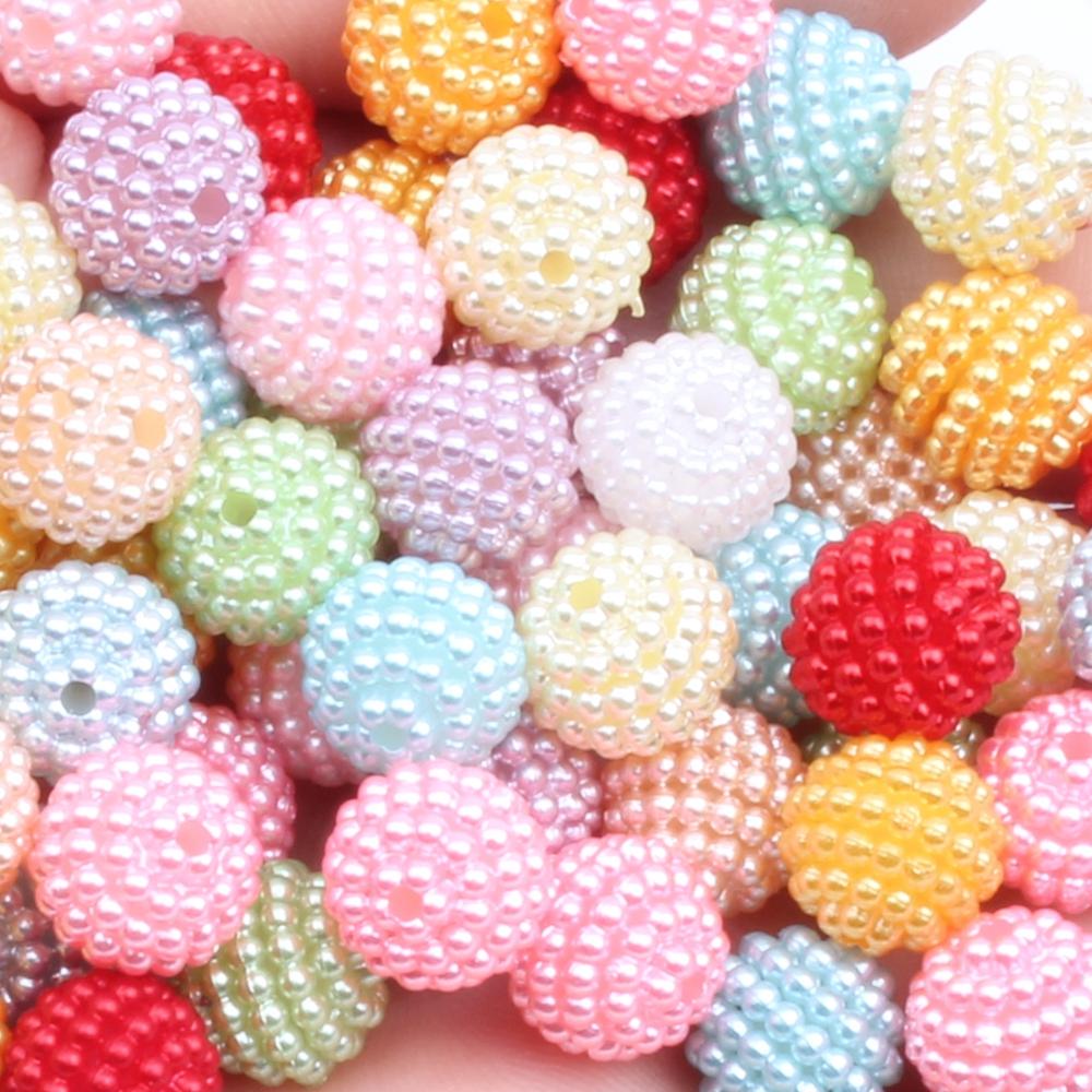 Hot Sale 200pcs 15mm Multicolor Bayberry Perforation Pearl Beads Hole Resin DIY Jewelry Decorations for Dress Making