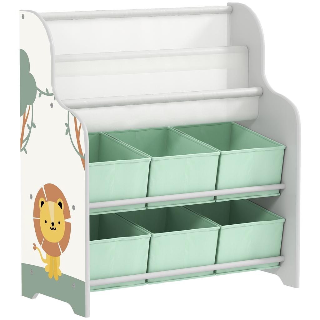 Kinder-Aufbewahrungseinheit, Spielzeug-Organizer mit 6 Stoffschubladen und 2-stufigem Stoff-Bücherregal für Schlafzimmer, Spielzimmer, Kinderzimmer, Grün