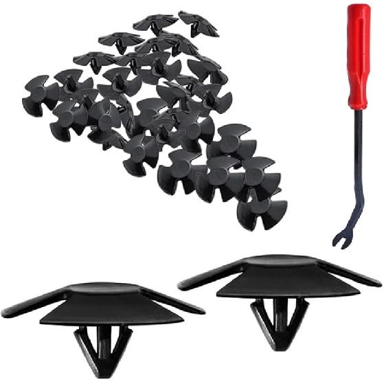 Car Hood Ulation Retainers, 30Pcs Bumper Cover Retainer Clips With One Fastener Remover, Heat And Sound Ulation Nylon Clip For Auto Hood, Replacement красный