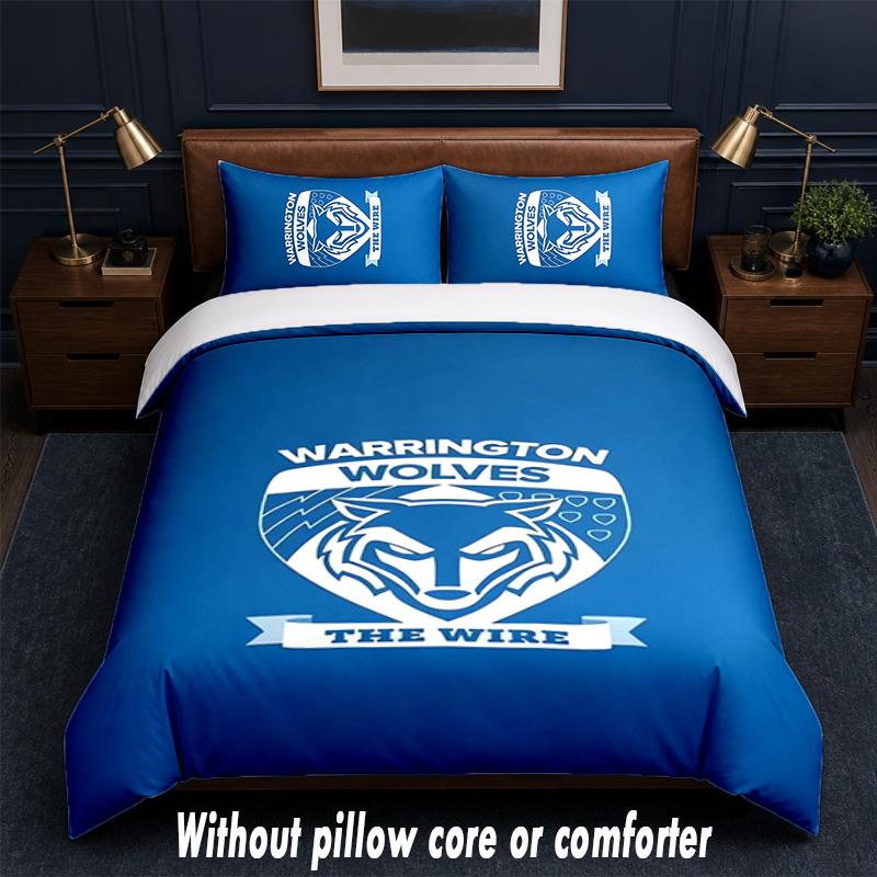 Warrington Wolves Design Bed Bedding Set 1 Duvet Cover + 2 Pillowcases Soft Breathable Household Bed Linens