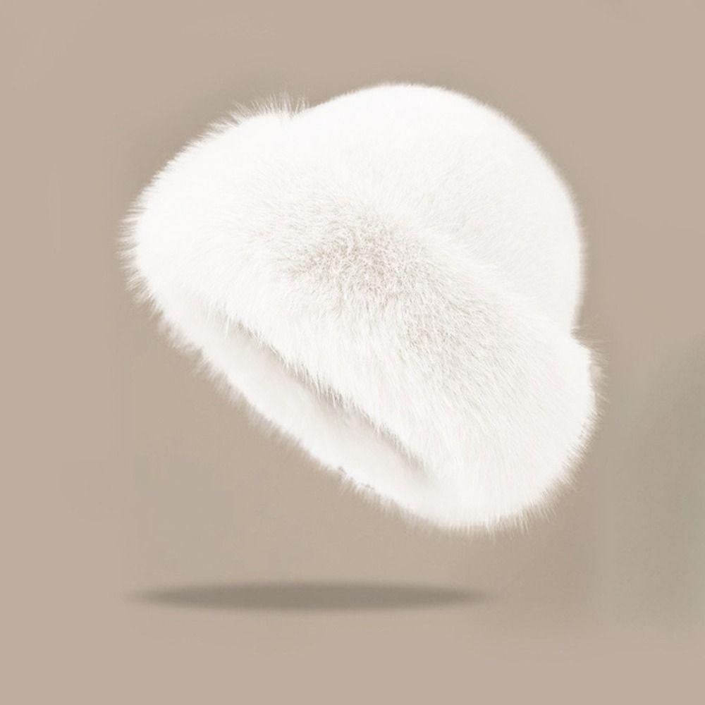 Thicken Fluffy Fur Bucket Hat Soft Winter Hat Cold Proof Plush Bucket Hat Outdoor