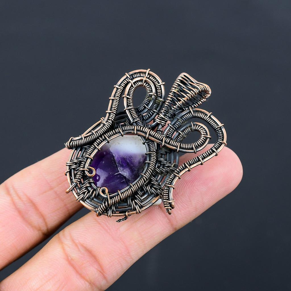 Sage Amethyst Handmade Copper Wire Wrap Pendant Jewelry 2.17" I0G10