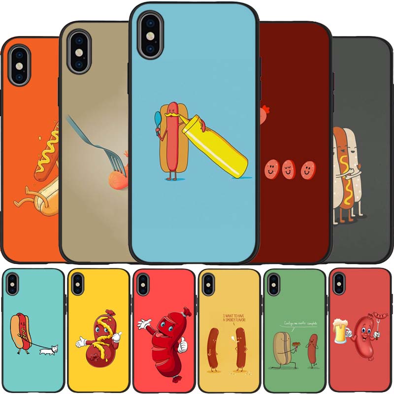 

Черный силиконовый чехол для телефона «Сосиска» для iPhone 12 XR XS Max 5 5S SE 2020 6 6S 7 8 PLUS X 11Pro Max11 iPhone 5 5S SE