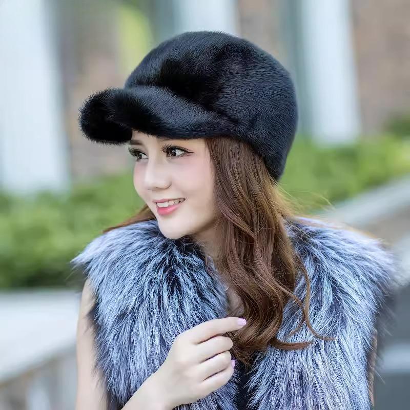 Ladies Winter Whole Mink Hat Mink Fur Fur Fur Outdoor Fashion Warm Korean Version Mink Baseball Cap Cotton Hat
