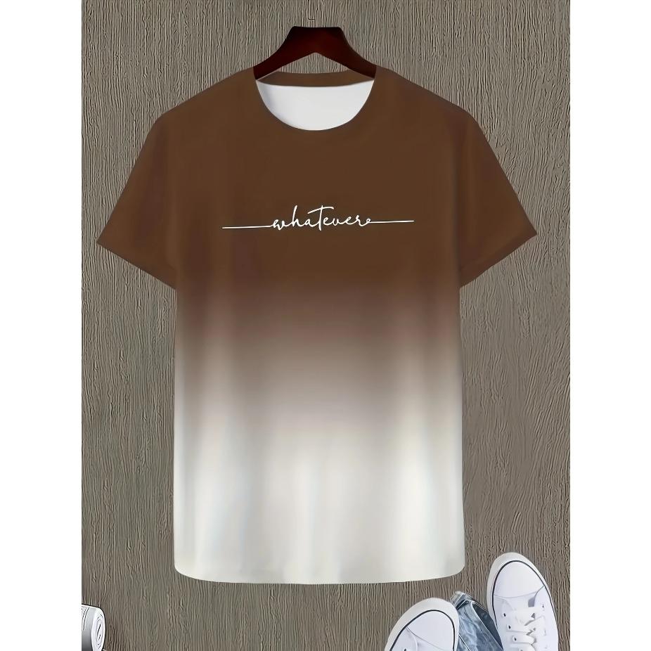 Summer Men's Gradient Color Casual Stretch Sports T-shirt, Round Neck Tee Shirt For Fashion