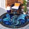 Mystical Blue Dragon Round Rug, Intricate Celestial Pattern Indoor Outdoor Carpet for Camping Porch Balcony RV Durable Mat