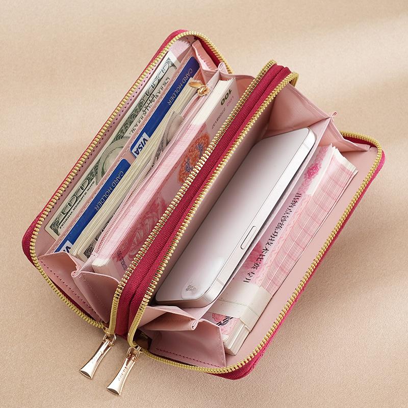 Portafogli da Donna Stile Dolce Portafoglio Lungo Stampato con Fiocchi, Porta Carte in Pelle, Portamonete, Borsa a Pochette