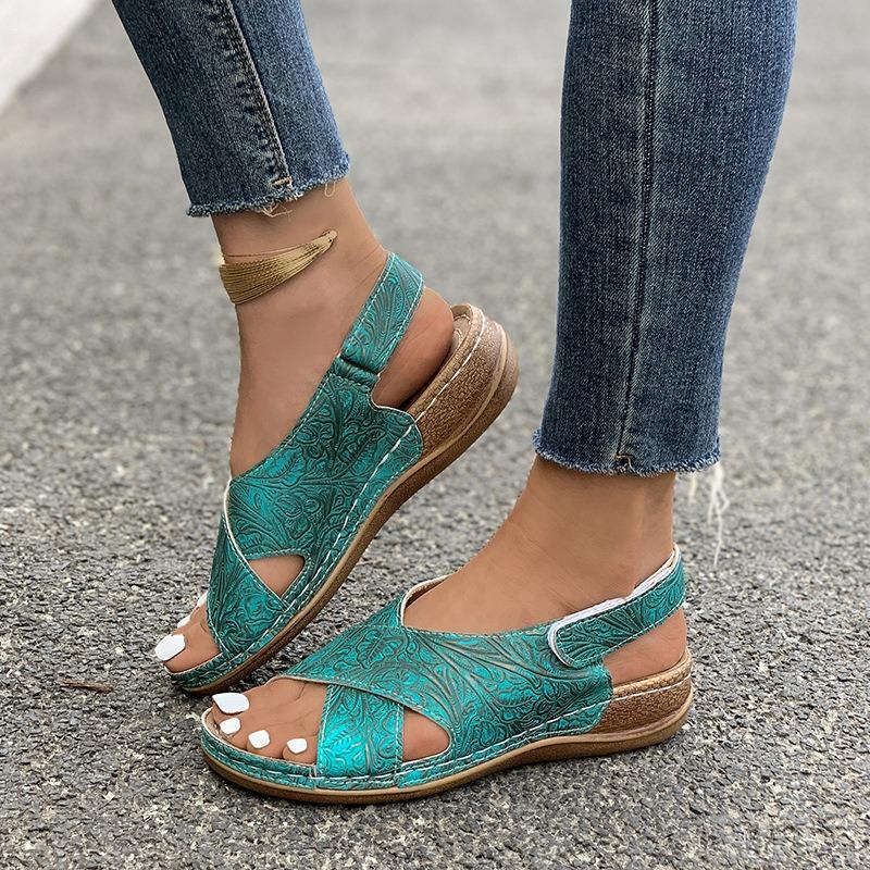 Plus Size Wedge Platform Sandals Summer Fish Mouth Velcro Beach Open Toe Sandals