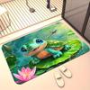 Adorable Turtle on Lotus Leaf with Dragonfly Flannel Rug Non-Slip Absorbent Cute Nature Theme Doormat for Front Door Kitchen