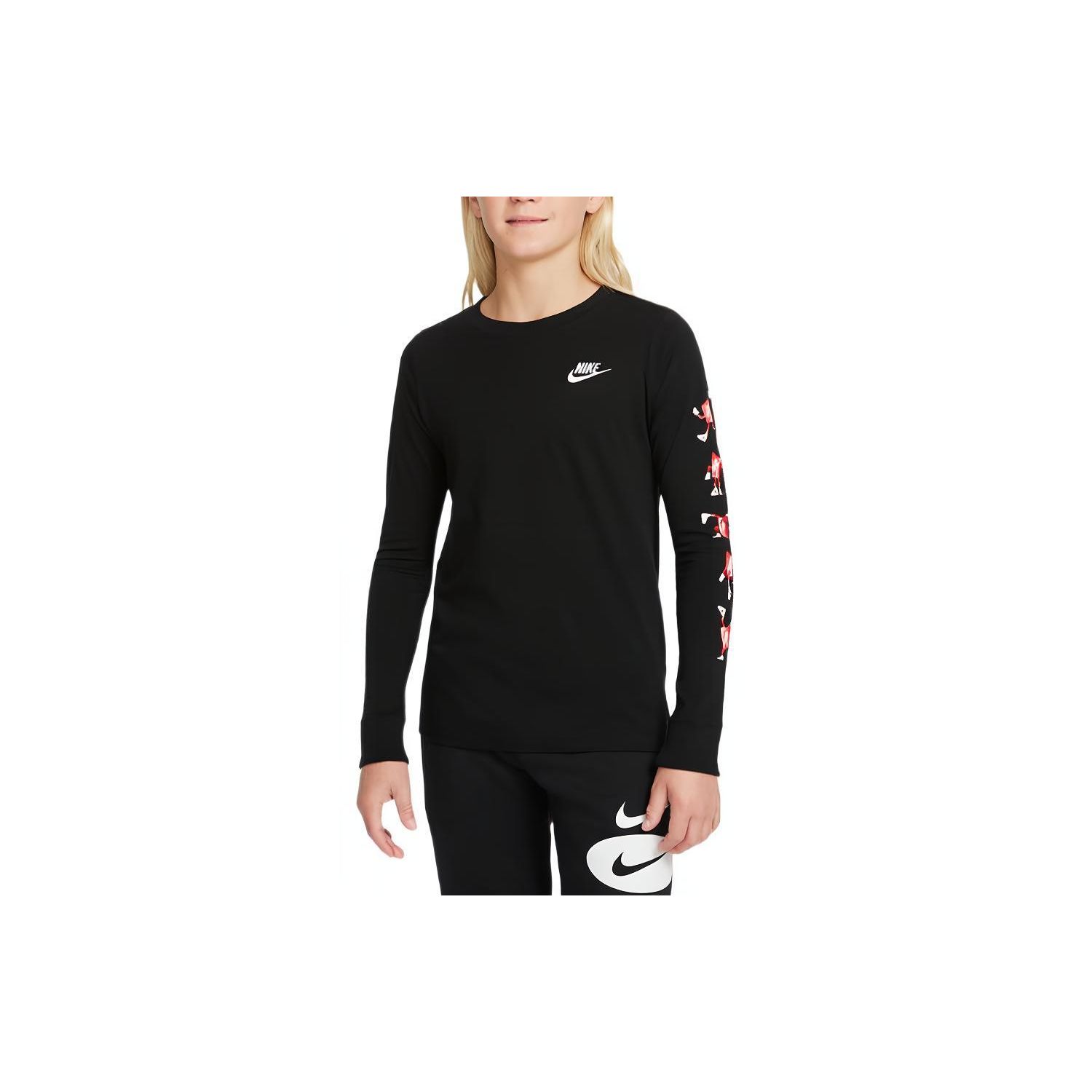 

Nike Logo Print Round Neck Long Sleeve T-Shirt Kids tops Black DO1838-010 XL