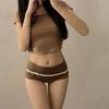 5PCS Extended Crotch Cute Sweet Cream Underwear for Women Mid High Waist Bow Triangle Pants