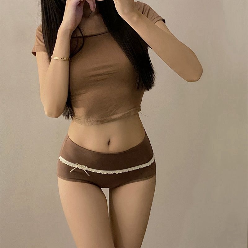 5PCS Extended Crotch Cute Sweet Cream Underwear for Women Mid High Waist Bow Triangle Pants