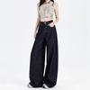 Spring and autumn American dark blue jeans women's 2025 new small high-waisted and thin straight loose wide-leg pants