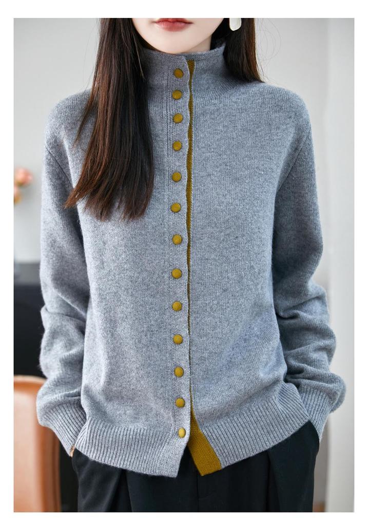 2025 Autumn/Winter Women's Soft Raccoon Fur Stand Collar Single-Breasted Sweater
