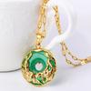 Elegant Gold Plated Green Chalcedony Pendant Necklace Women Laos Dragon Phoenix Jewelry