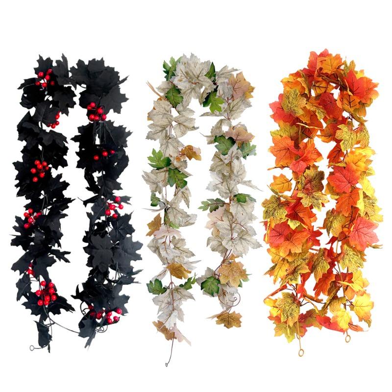 Artificial Black Maple Leaf Vine Halloween Home Vine Decoration Wall Hanging Landscape Arrangement