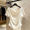 T-shirt da donna estiva a maniche corte con scollo a barca di alta gamma francese, nuova moda, top aderente a maniche corte da pendolare