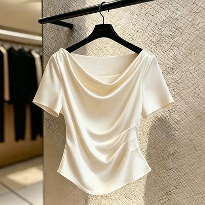 French High-end Swing Neck Short-sleeved T-shirt Women's Summer New Fashion Commuter Slim Short-sleeved Top