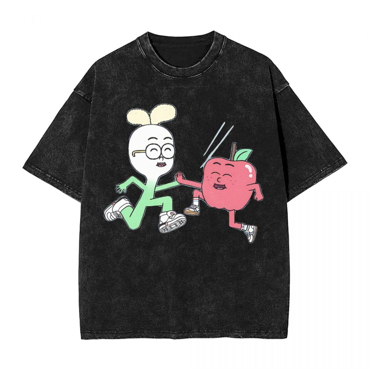 

Harajuku Cotton Oversized TshirtMen Short Sleeve TeesApple And Onion Summer Loose Washed Tops TShirt S