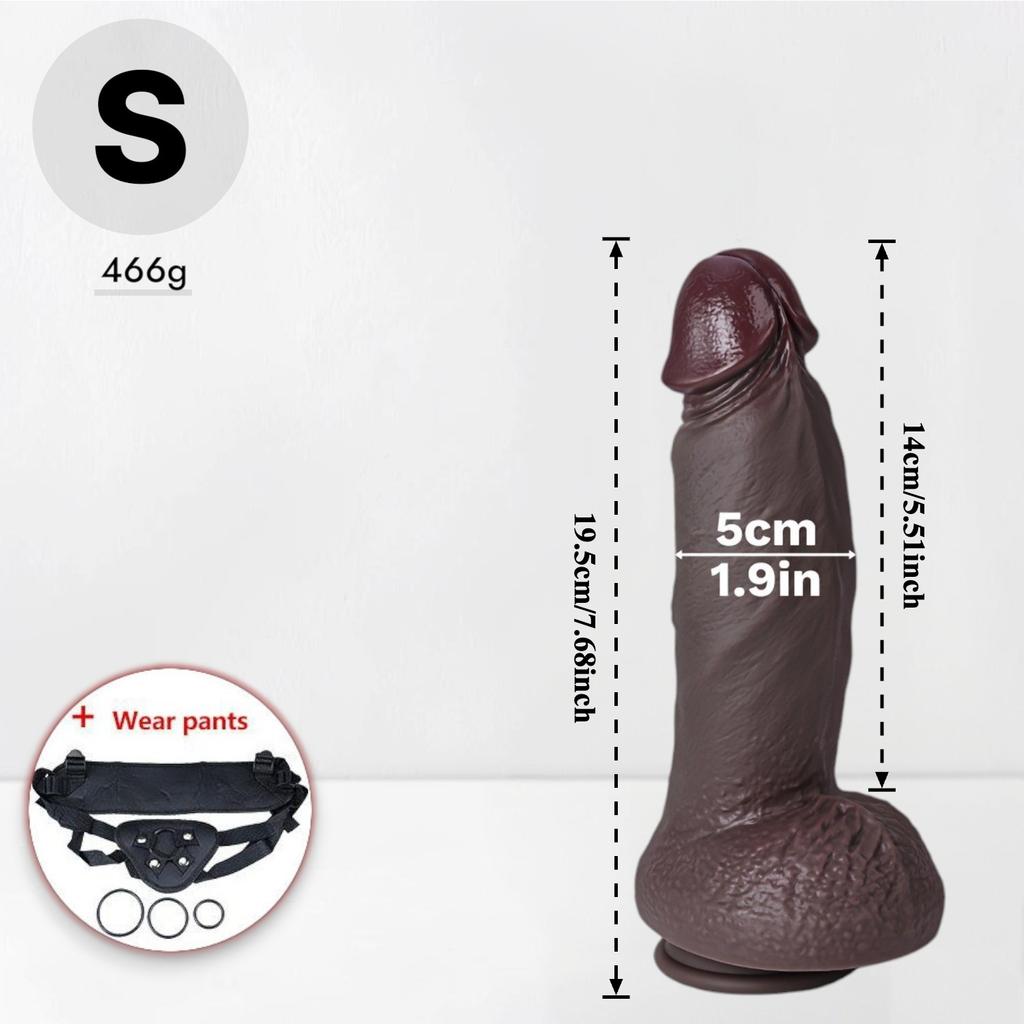 Realistic Black Thick Liquid Silicone Dildo, Soft Skin-Like Texture with Strong Suction Cup, Hands-Free Design, Strap-On Compatible Adult Toy