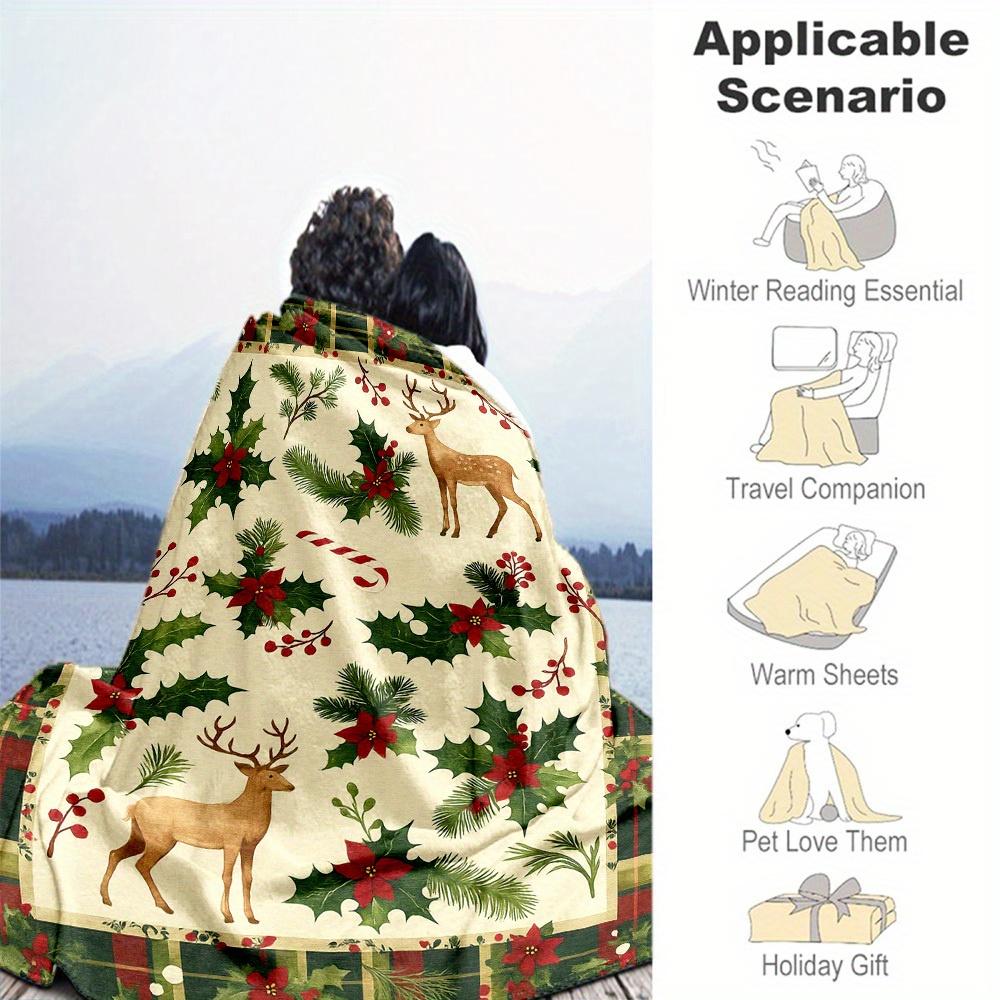 1pc Christmas, Plaid Blanket for Sofa Bed Soft and Light Bedding Ideal for Picnics, All-Season Christmas Outdoor Decor Accessories-c0803027