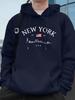 New York-style Letter Print Men's Trendy Hooded Sweatshirt for Fall/winter, Creating a Street Style Look—a Loose and Comfortable Top.