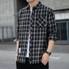 Fashion Men's Long-sleeved Shirt Spring and Fall Men's Plaid Shirt Square Collar Straight Youth Fashion Shirt