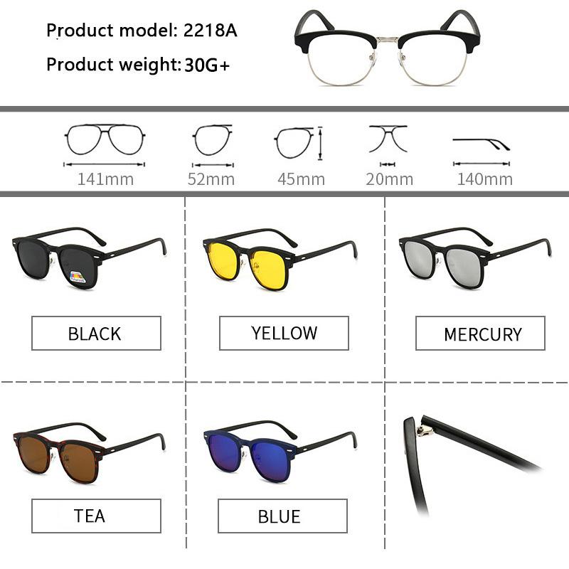 2218 2 In 1 Magnetic Clip On Sunglasses for Women Men Classic Plastic Frame For Night Driving Sunglasses UV400