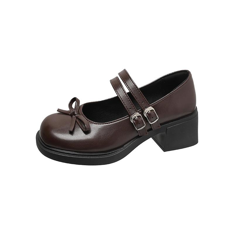 Mary Jane shoes summer 22 beautiful temperament low heel small leather shoes with skirt one word buckle belt shallow mouth single shoes