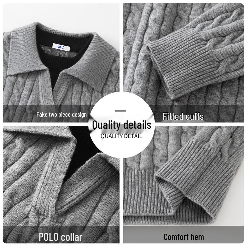 Warrior Men's Faux Two-Piece Knit POLO Sweater