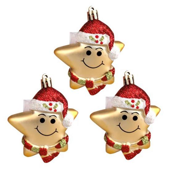 3Pcs Christmas Red Hat Star Ornaments Hand-Painted Plastic Hanging Decor for Tree Home Office Festive Party Decoration