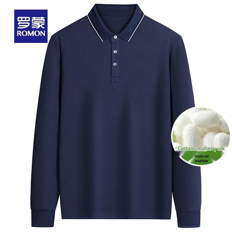 

Romon Men s Silk Blend Long Sleeve Polo Shirt 190