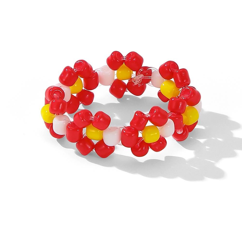 Set di anelli in perline di miglio colorate dopamina europee e americane, set di anelli a fiorellino intrecciati a mano freschi in stile ins
