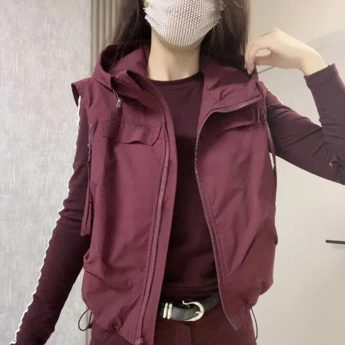 

Women s Spring Korean-Style Short Sleeveless Windbreaker Autumn Loose-Fit Slimming Hooded Double-Layer Lined Vest S вино красного